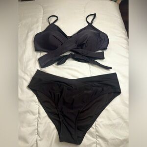 Black Criss Cross Bikini with V Shape Bottoms Size L